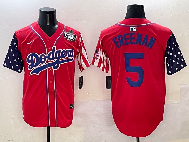 Men Los Angeles Dodgers 5 Freeman Red a generation of national flags Joint name 2025 Nike MLB Jersey style 8